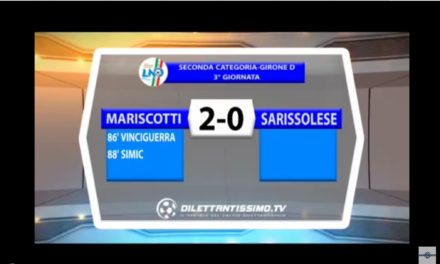 VIDEO: G.MARISCOTTI-SARISSOLESE 2-0. 2^Cat.Girone D. 3^ Giornata. Arbitro: Abbatuccolo
