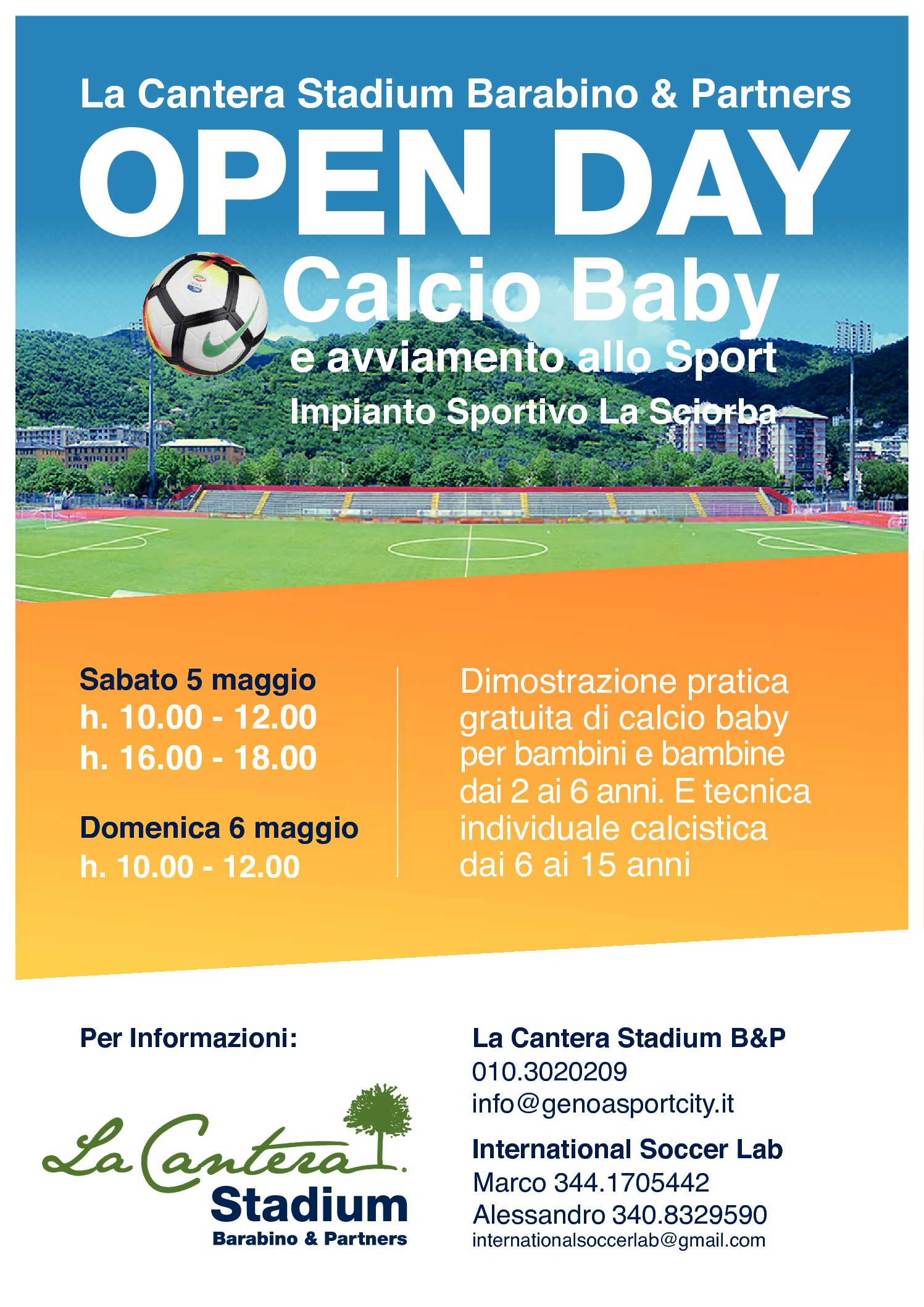 GENOA SPORTCITY: Open Day di calcio baby e avviamento allo sport per bambini e bambine dai 2 anni in su.