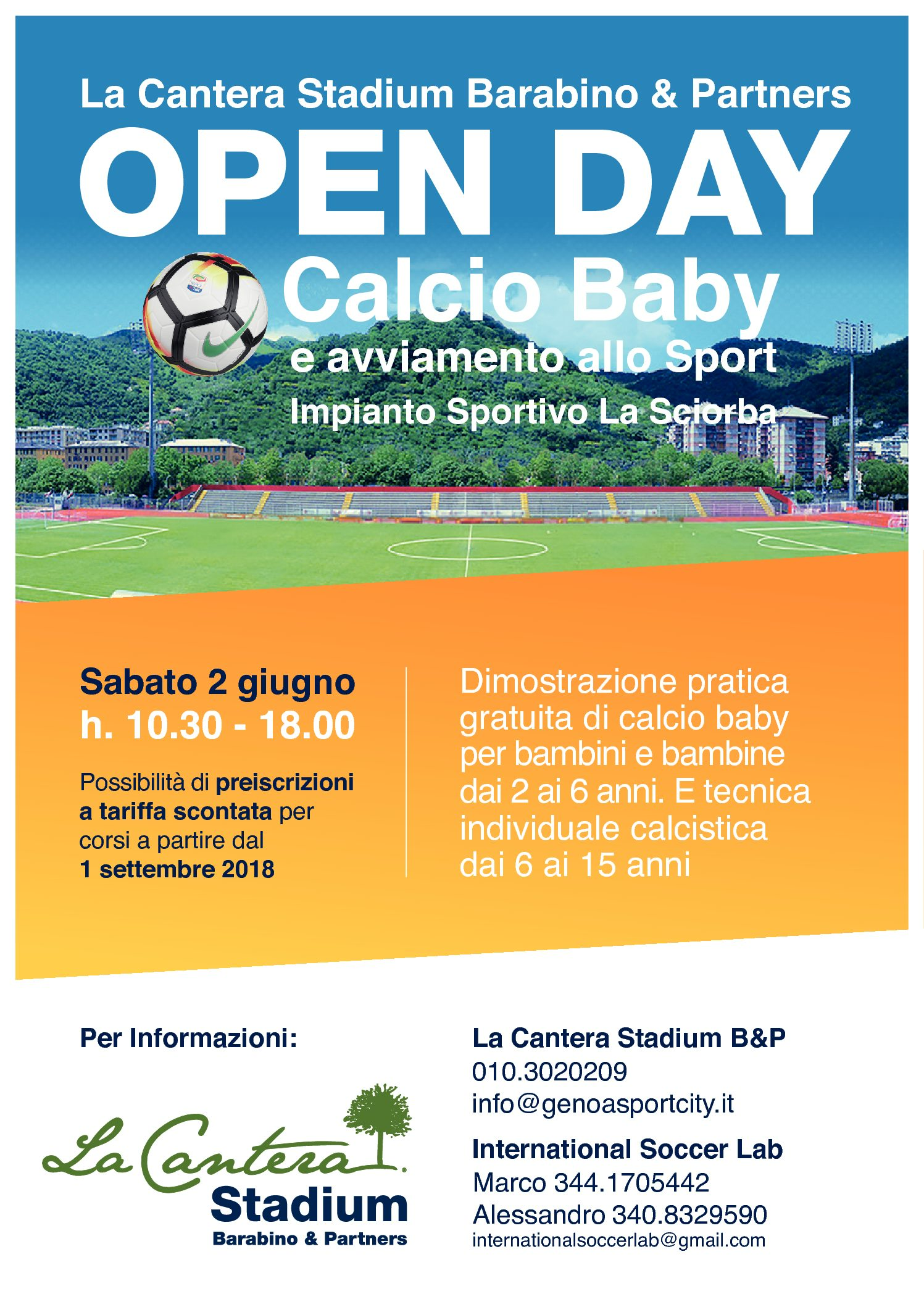 Nuovo appuntamento con gli Open Day di calcio baby e avviamento allo sport per bambini e bambine dai 2 anni in su.