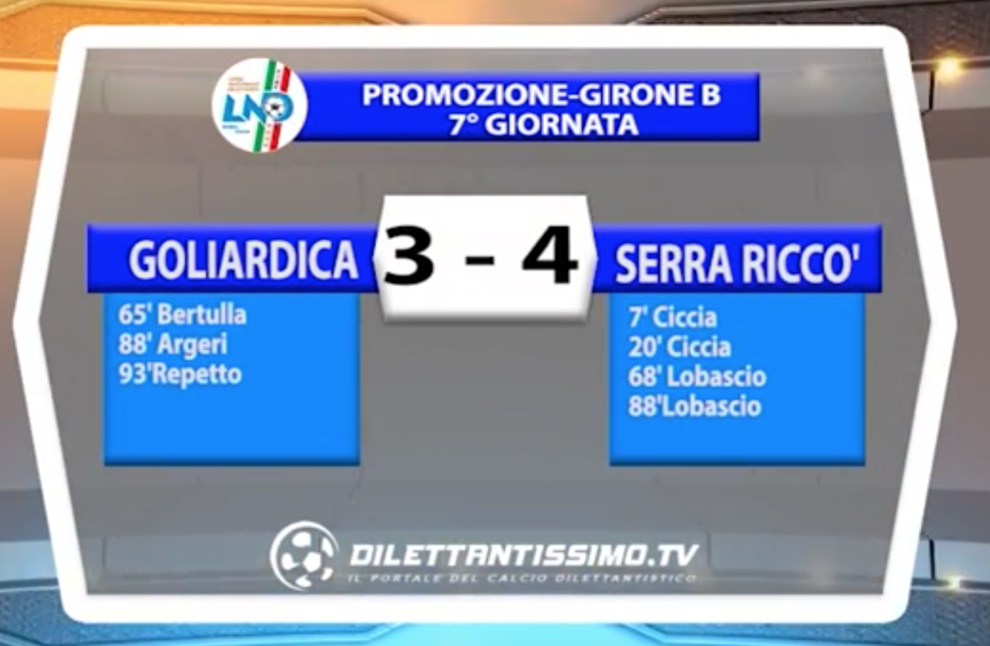 GOLIARDICAPOLIS – SERRA RICCO’ 3-4 | PROMOZIONE B