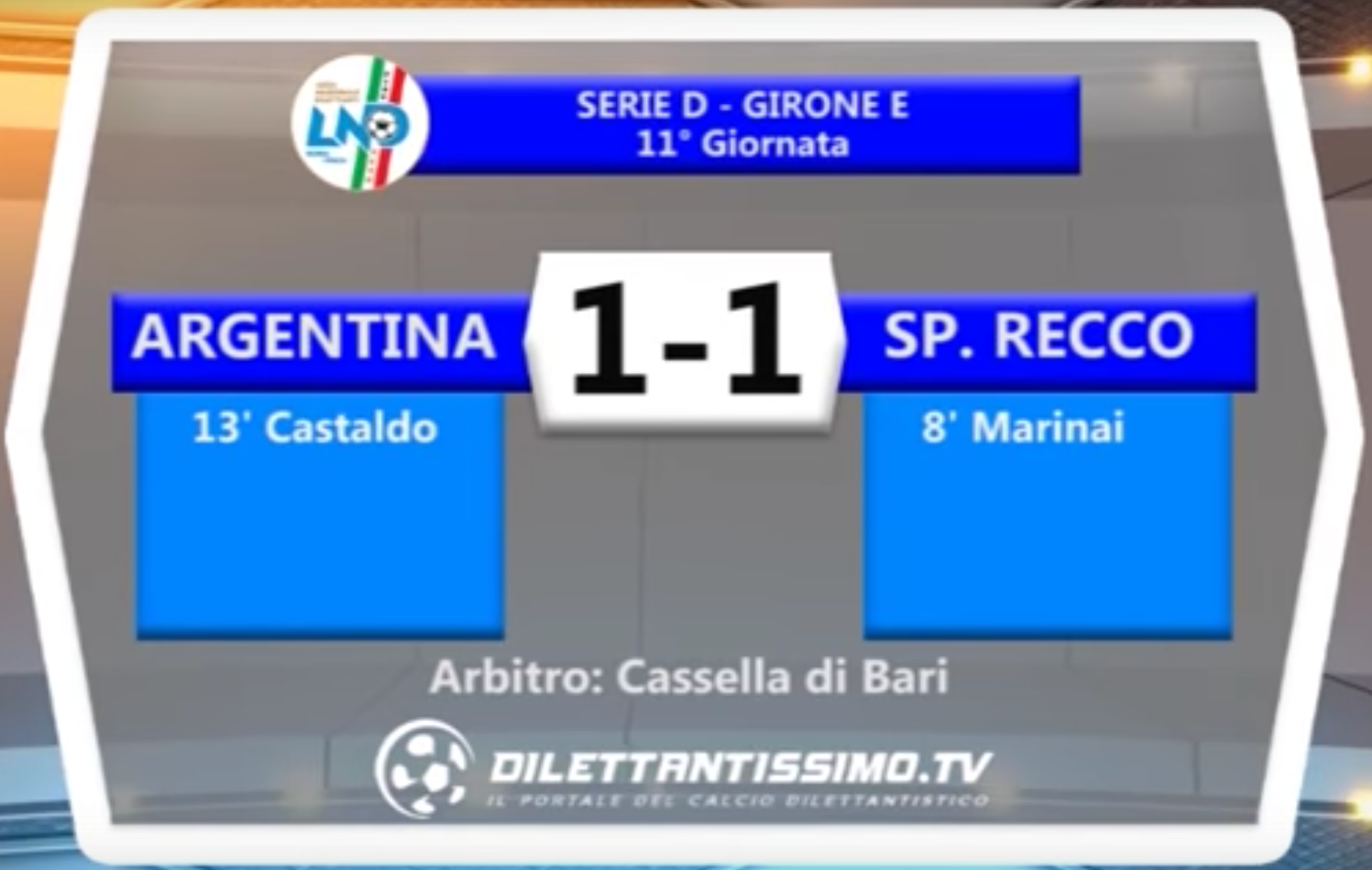 VIDEO: ARGENTINA – SP.RECCO 1-1. Serie D Girone E. 11ª Giornata