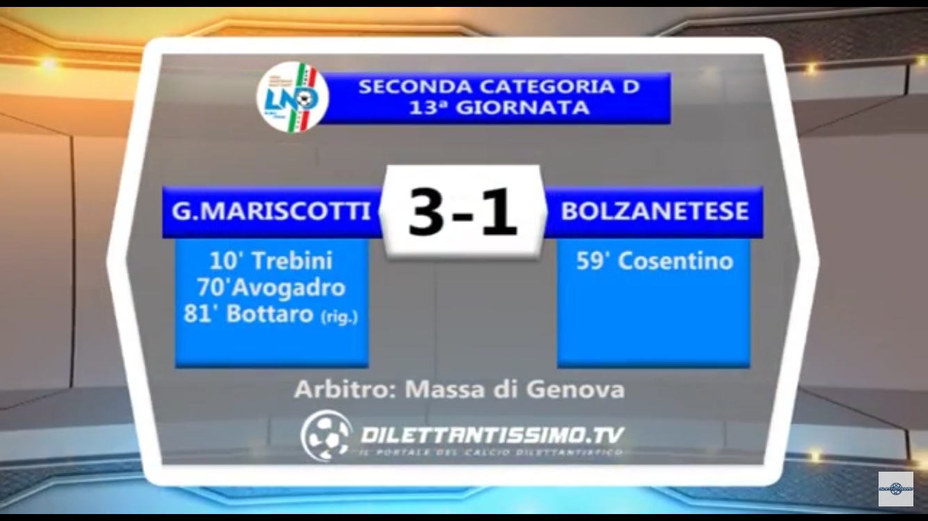 VIDEO: MARISCOTTI-BOLZANETESE 3-1. 2ª CATEGORIA 13ª giornata