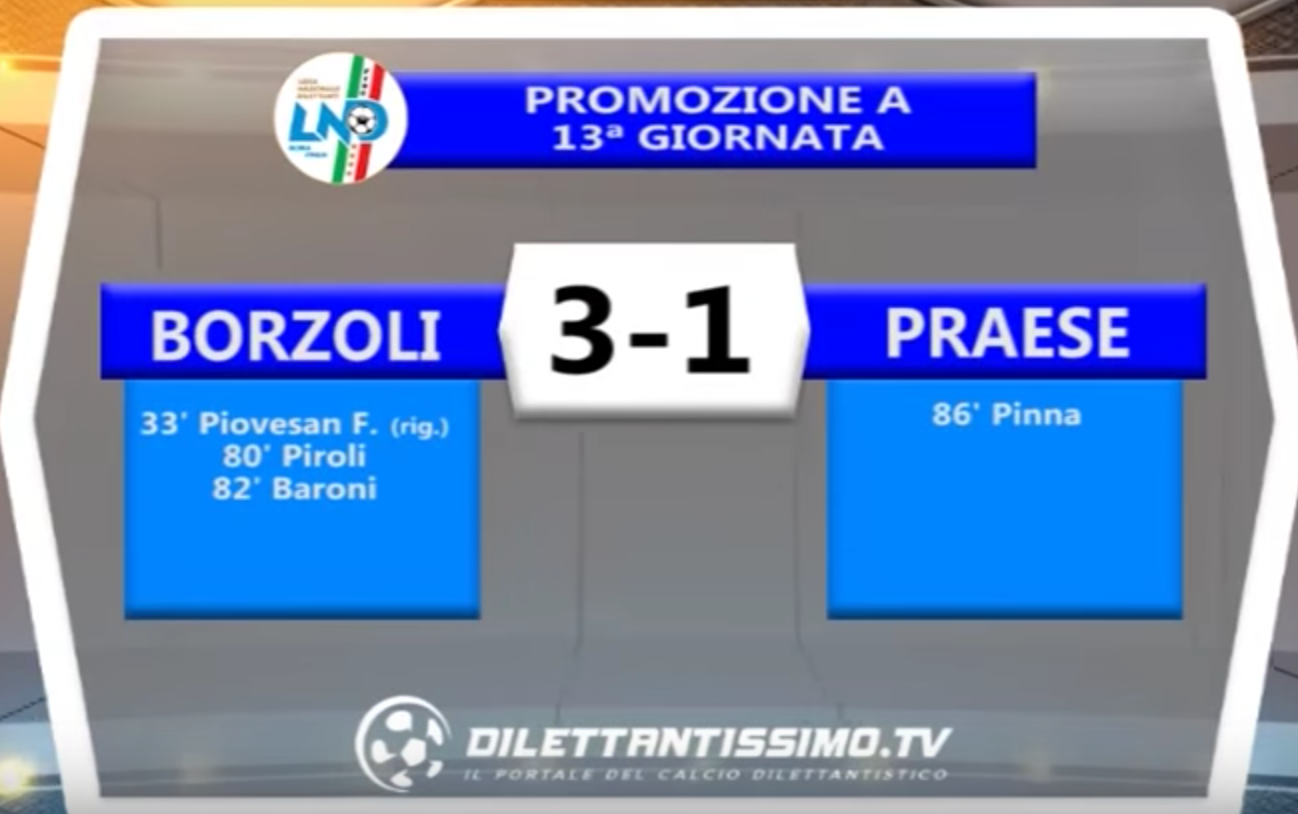 BORZOLI – PRAESE 3-1   PROMOZIONE A  13a Giornata