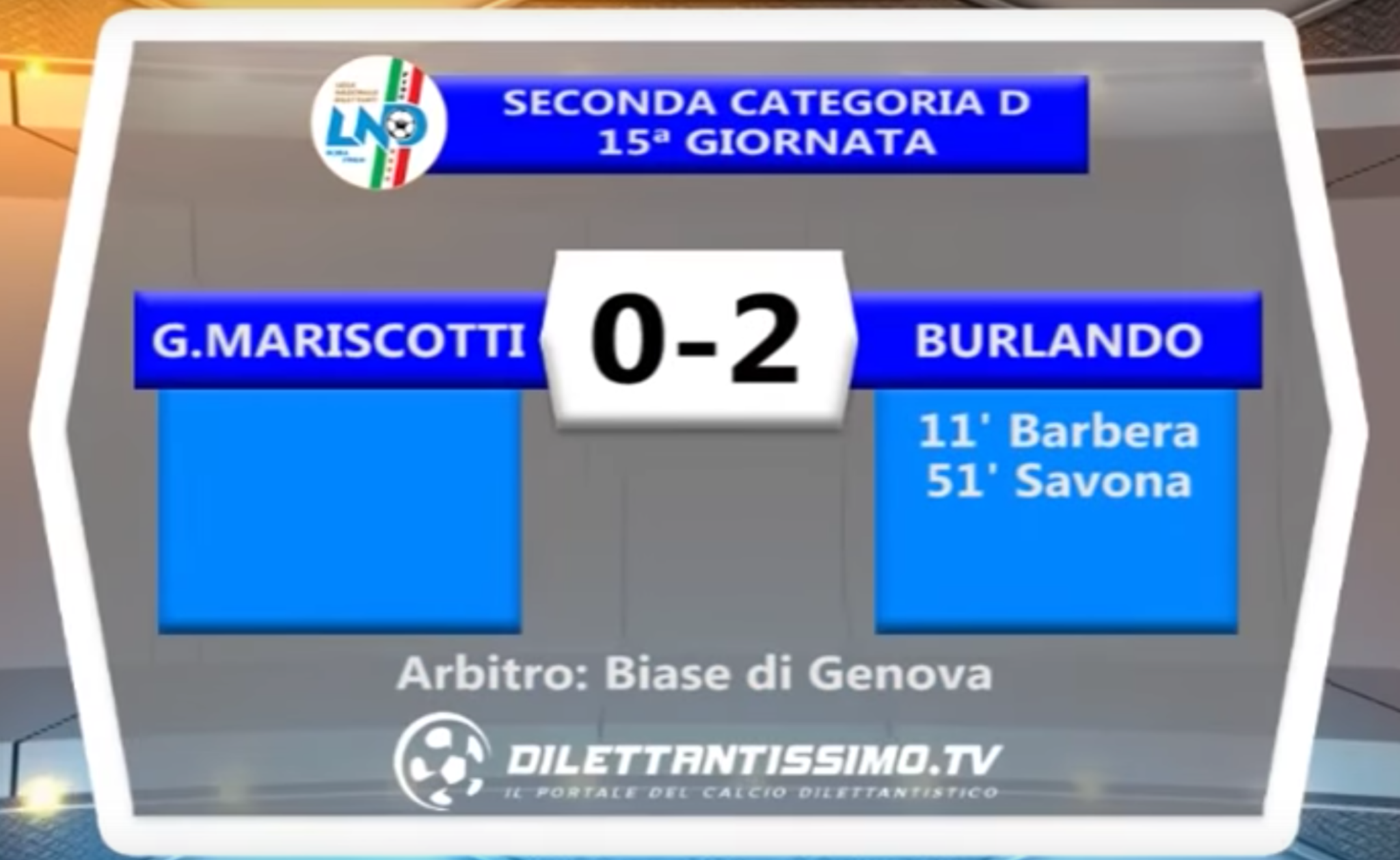 BIG MATCH   SECONDA CATEGORIA GIRONE D  G.MARISCOTTI – BURLANDO 0-2 |