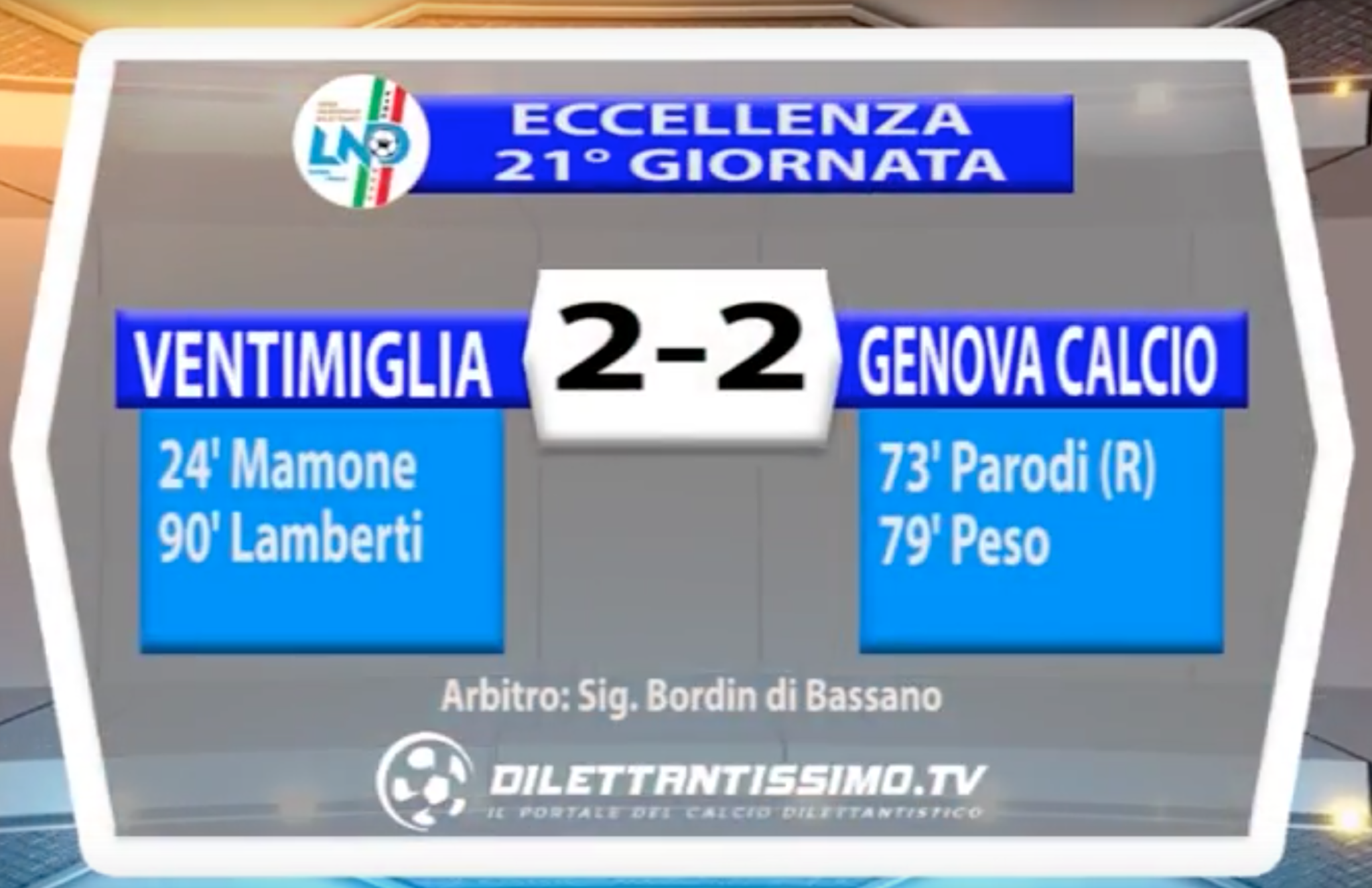 ECCELLENZA LIGURE VENTIMIGLIA – GENOVA CALCIO 2-2 |