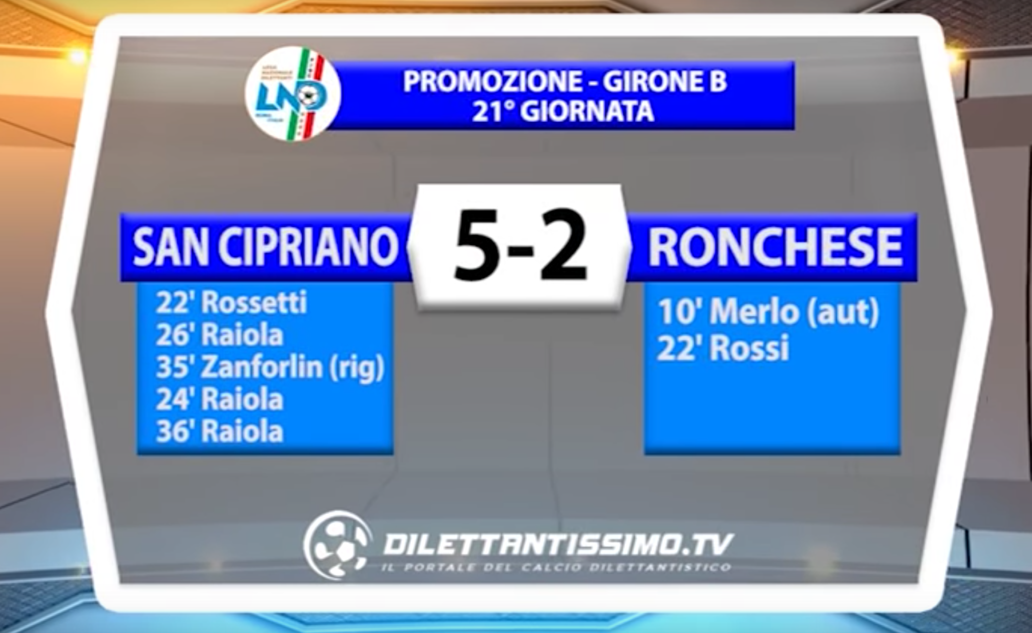 PROMOZIONE GIR:B  SAN CIPRIANO – RONCHESE 5-2