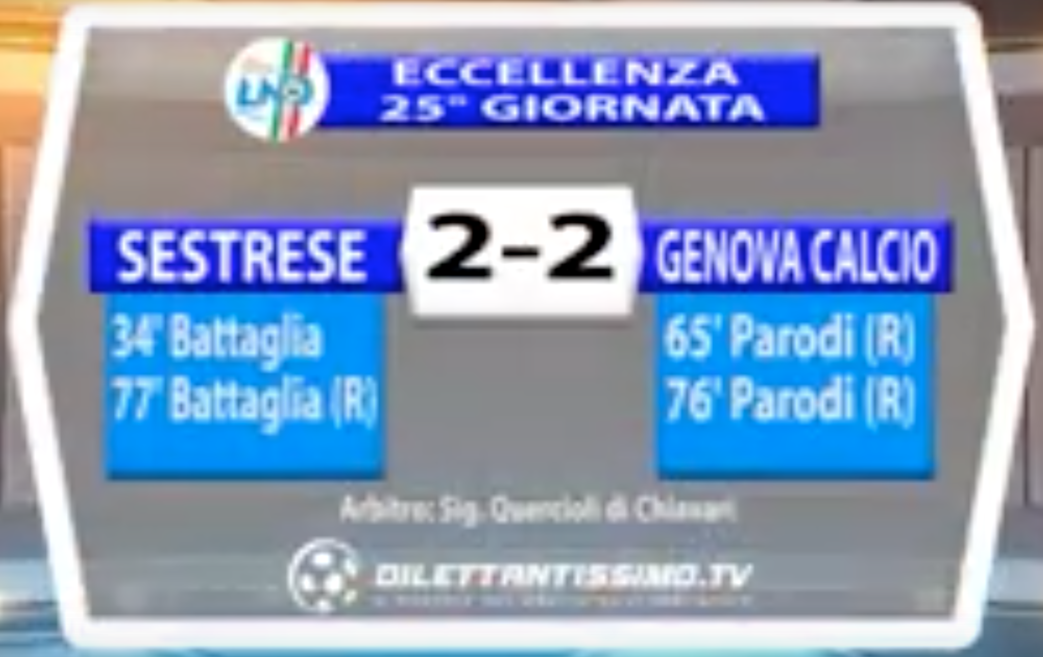 SESTRESE – GENOVA CALCIO 2-2  ECCELENZA LIGURE