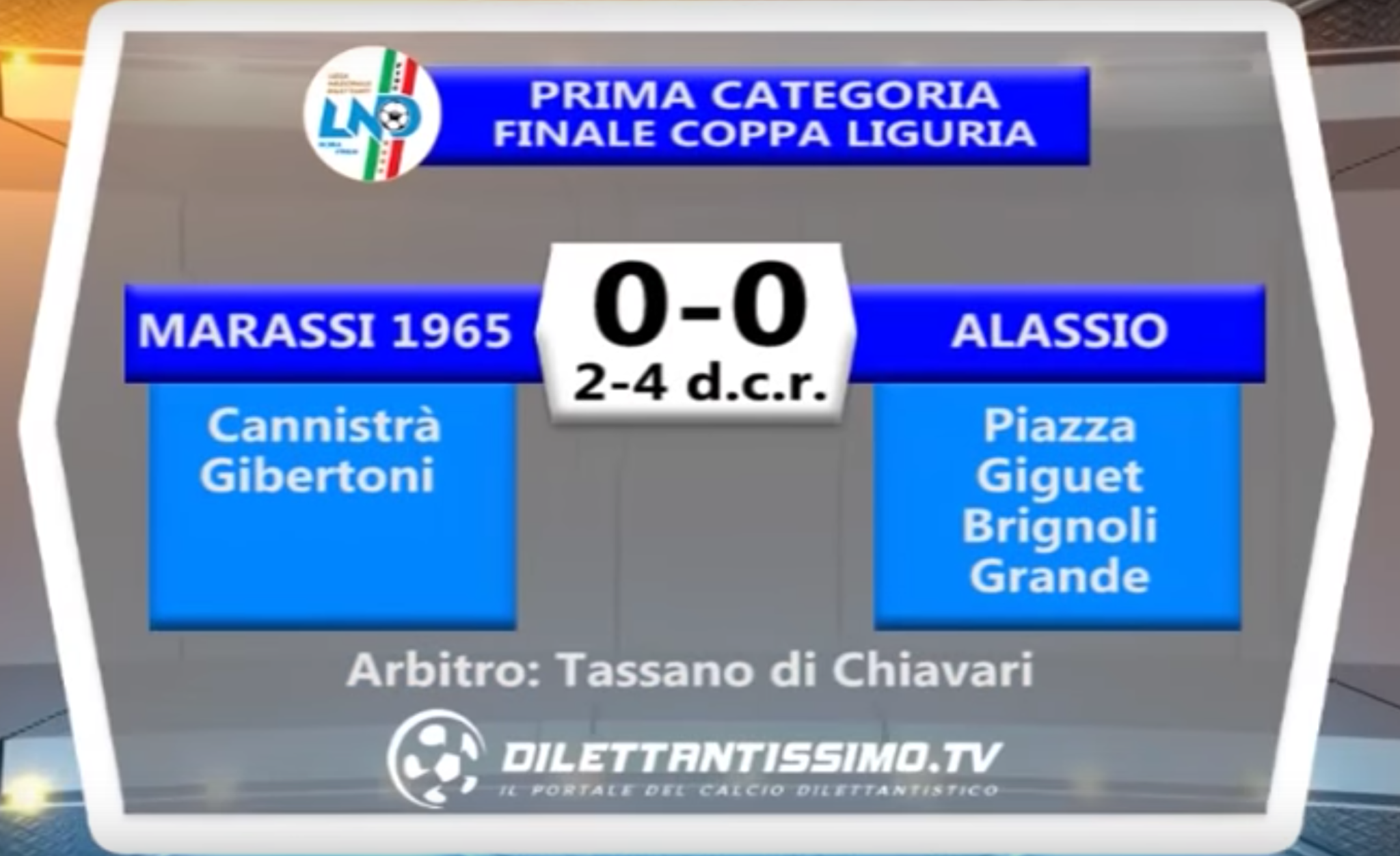 MARASSI 1965 – ALASSIO 0-0 (2-4 d.c.r.) – FINALE COPPA LIGURIA PRIMA CATEGORIA