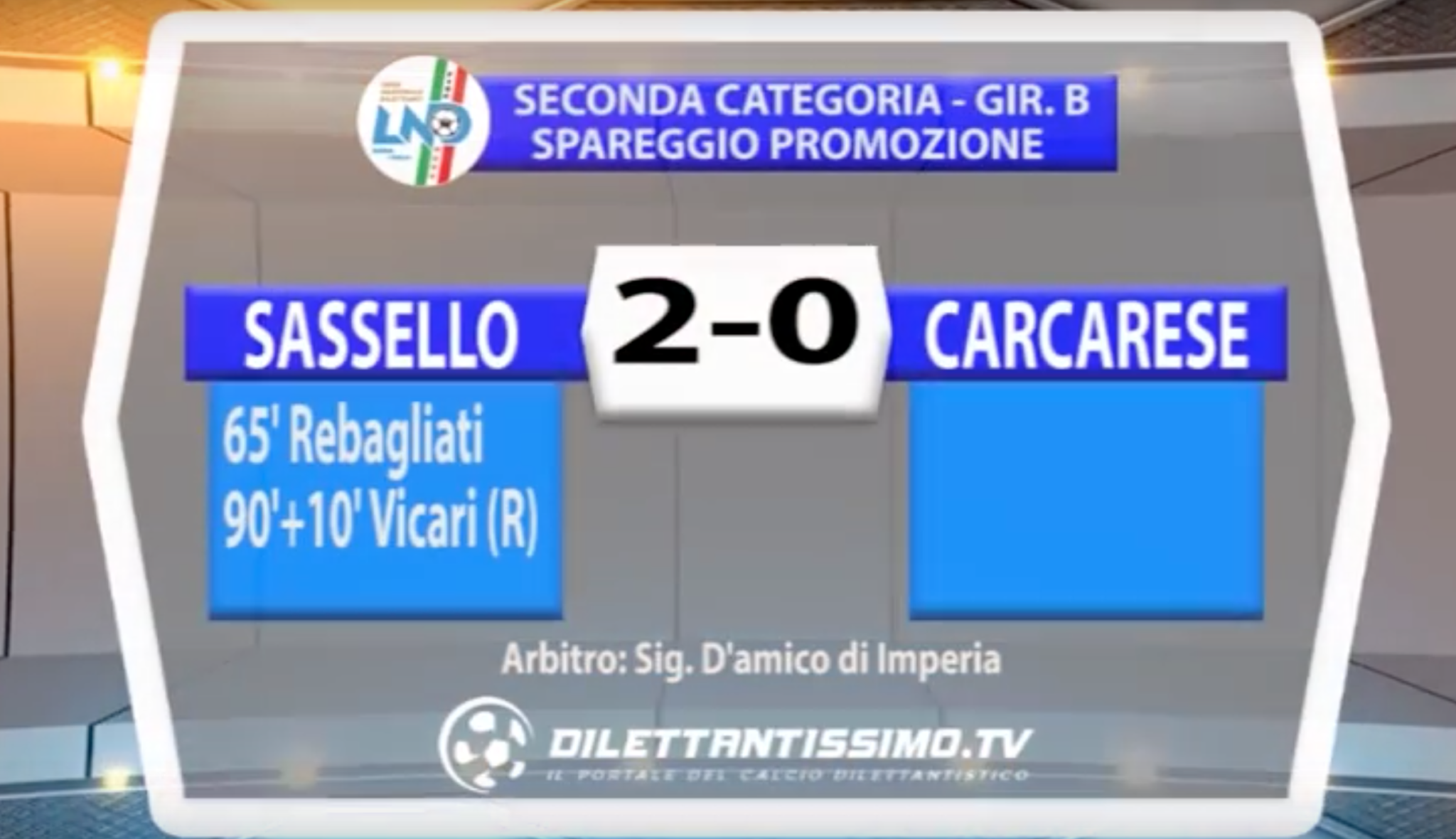 SASSELLO – CARCARESE 2-0 | SPAREGGIO SECONDA CAT. GIR. B