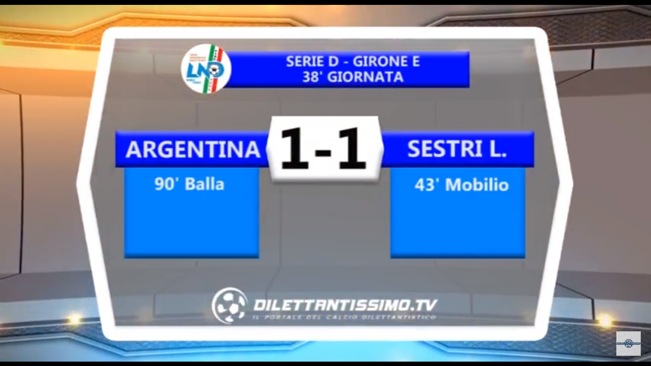 VIDEO: ARGENTINA-SESTRI LEVANTE 1-1. Serie D Gir.E La salvezza dei corsari