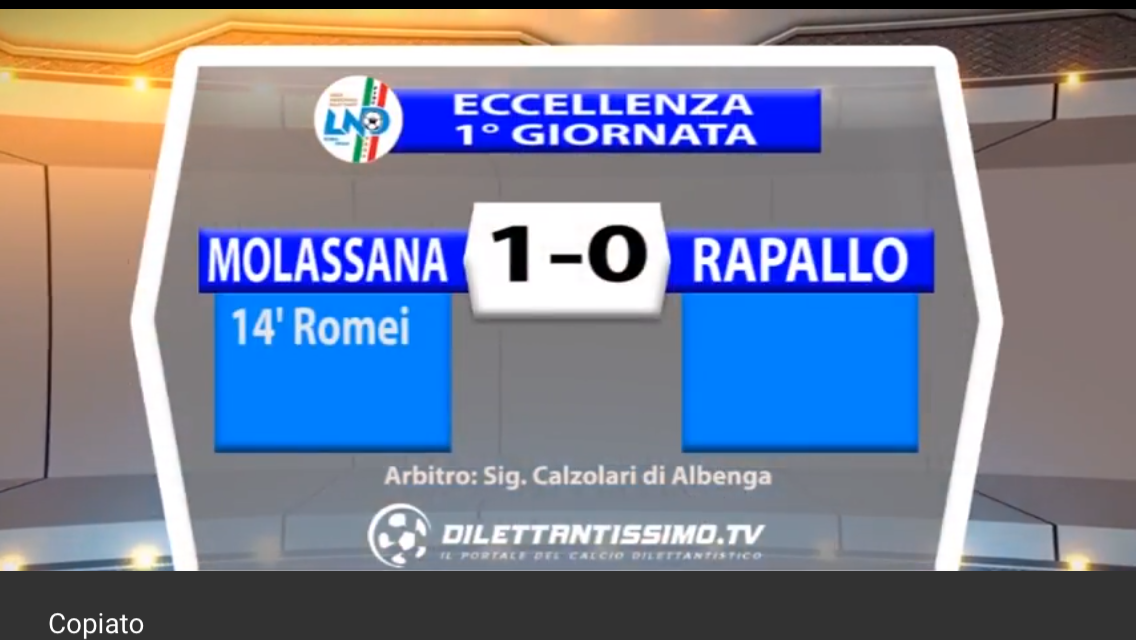 VIDEO: MOLASSANA – RAPALLO 1-0. Eccellenza 1ª Giornata