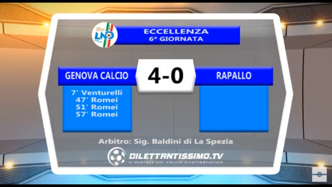 VIDEO:GENOVA CALCIO -RAPALLO 4-0. Eccellenza 6ª Giornata 22/10/2017