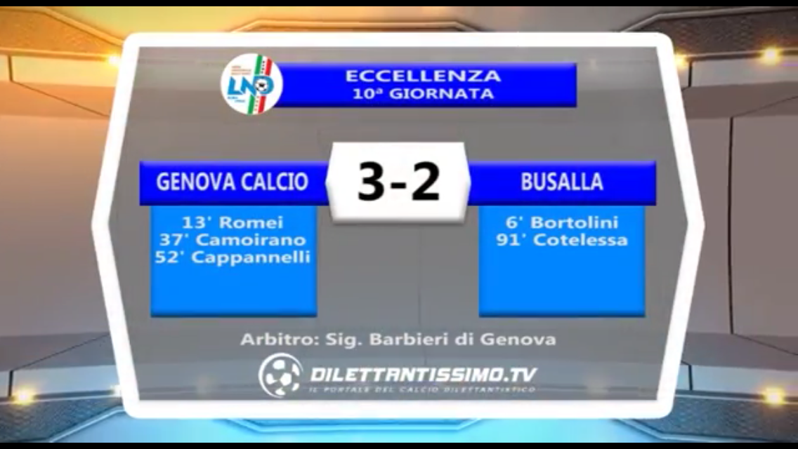 Video: Genova Calcio-Busalla 3-2. Eccellenza 10^ Giornata Campionato 2017/2018