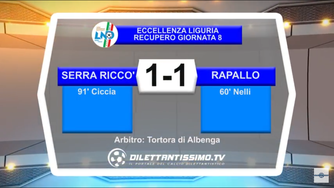 Video, SERRA RICCÓ-RAPALLO 1-1, Eccellenza, recupero 8ª Giornata