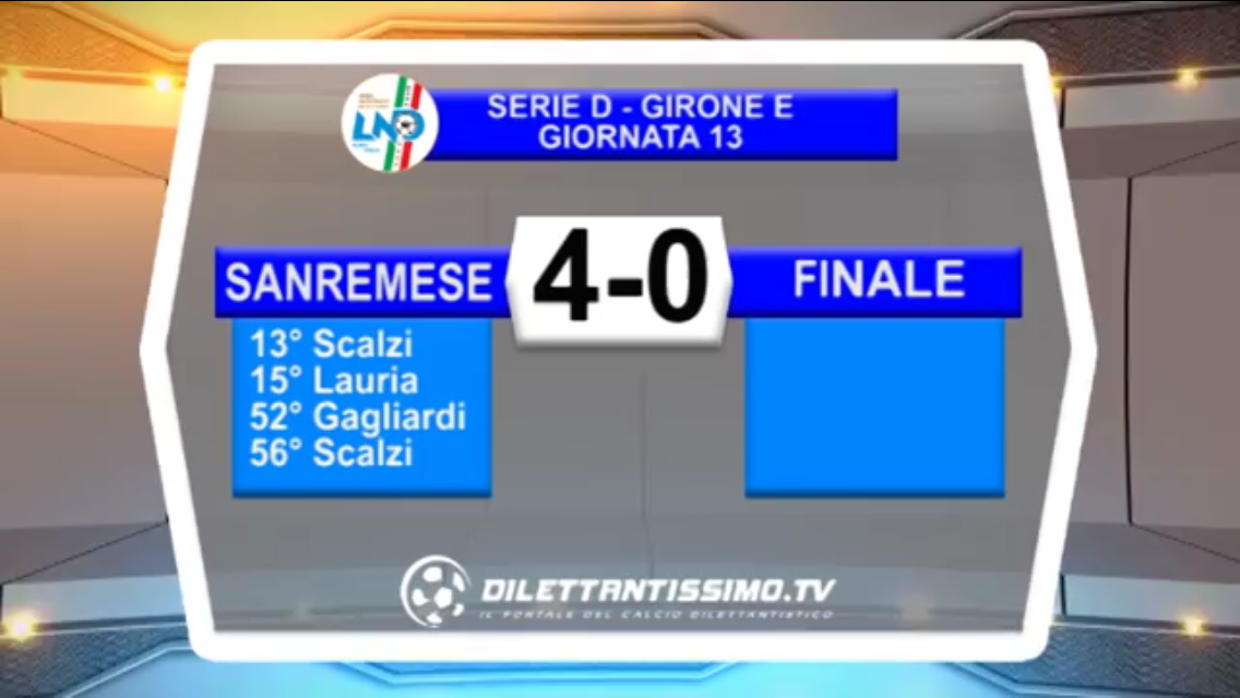 Video: Sanremese – Finale 4-0. Serie D Girone E 13^ Giornata