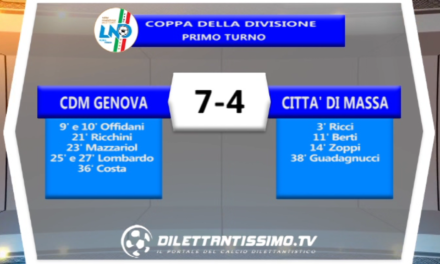 VIDEO – Calcio a 5: CDM GENOVA-CITTA’ DI MASSA 7-4 Coppa della Divisione – Primo turno