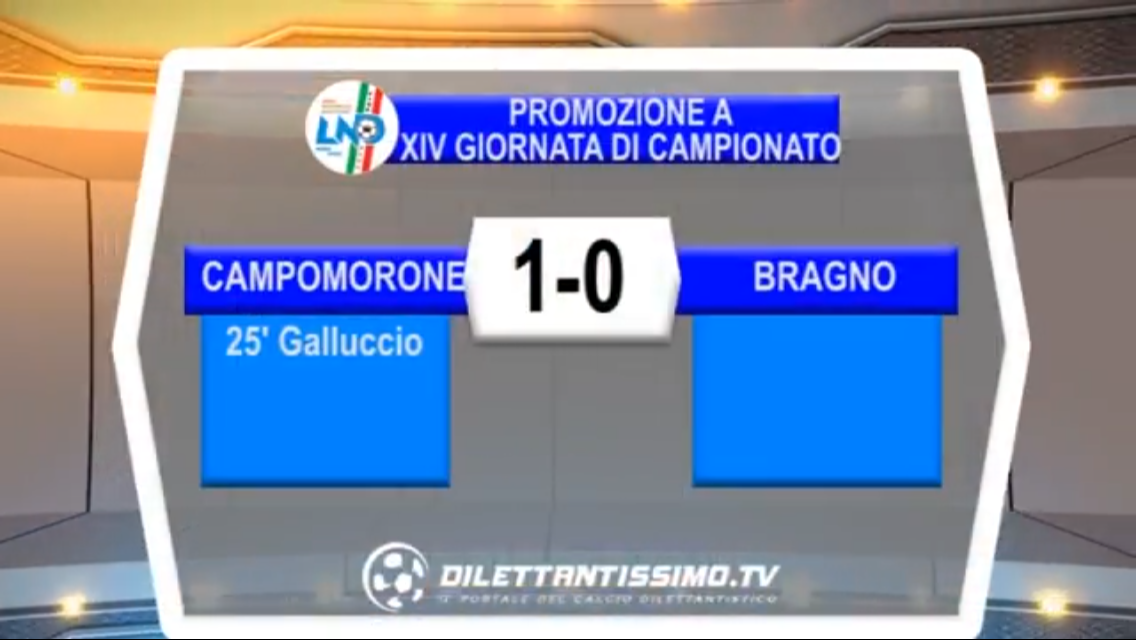 Video: CAMPOMORONE-BRAGNO 1-0, Promozione Girone A 14^ Giornata