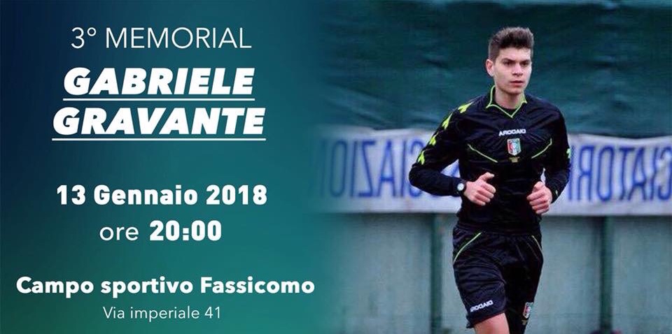 3º MEMORIAL GRAVANTE: domani l’evento in memoria del giovane sfortunato arbitro