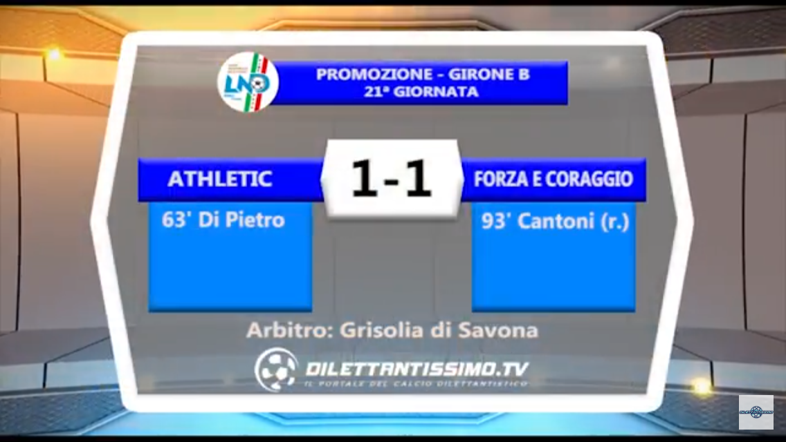 VIDEO: ATHLETIC-FORZA E CORAGGIO 1-1, Promozione Girone B. 21^ Giornata, Intervista
