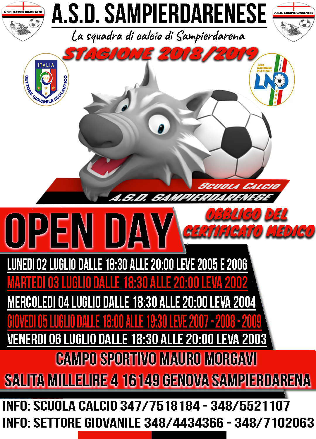 SAMPIERDARENESE: OPEN DAY prepara la stagione 2018/2019. I Campi Estivi