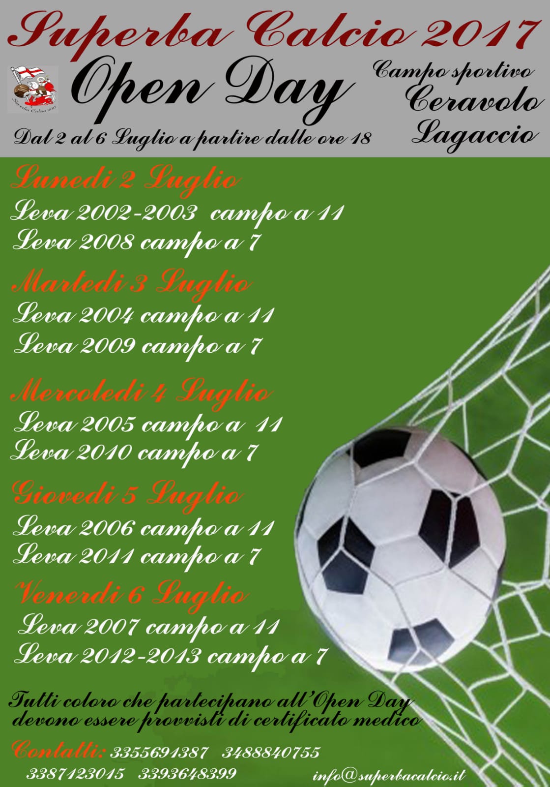 Superba Calcio, dal 2 luglio via agli Open Day