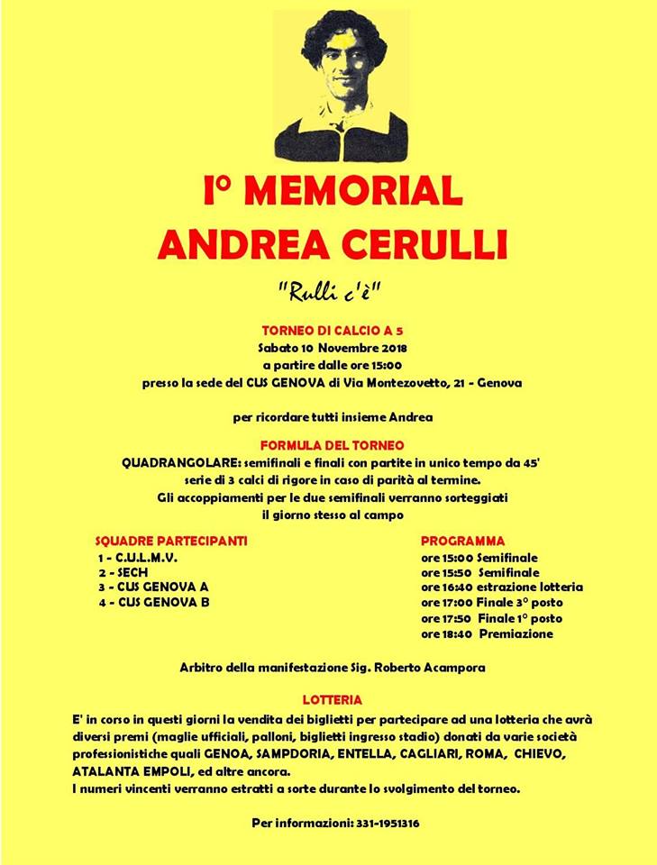 SABATO 10 NOVEMBRE 1º Memorial ANDREA CERULLI