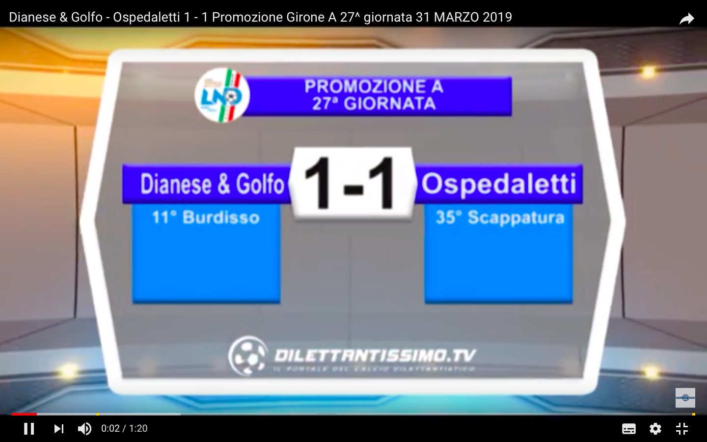 VIDEO: DIANESE & GOLFO- OSPEDALETTI 1-1