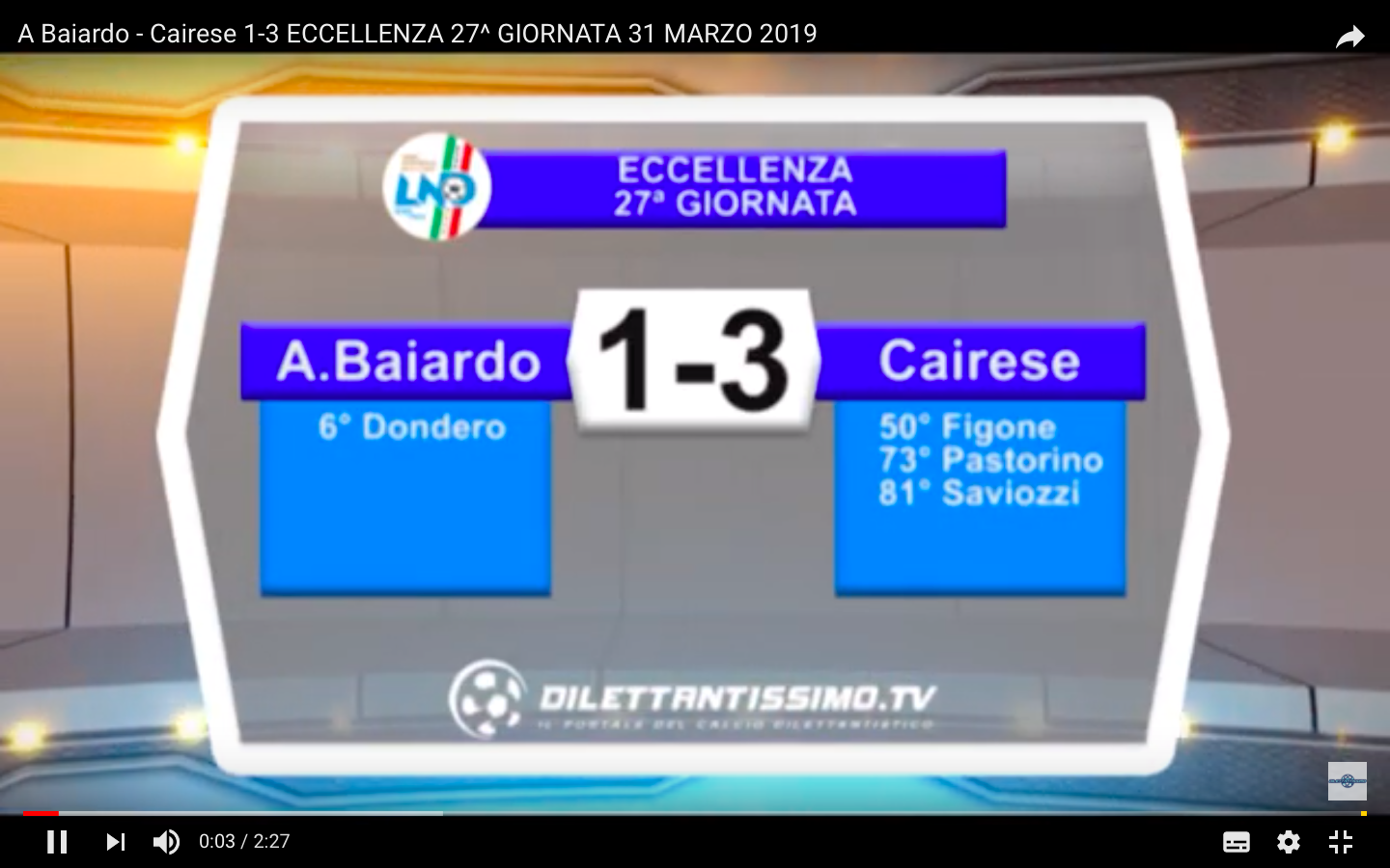 VIDEO: BAIARDO-CAIRESE 1-3