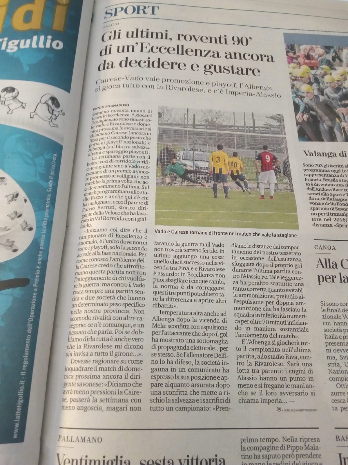 CAIRESE-VADO: scintille pre partita e minacce di querele