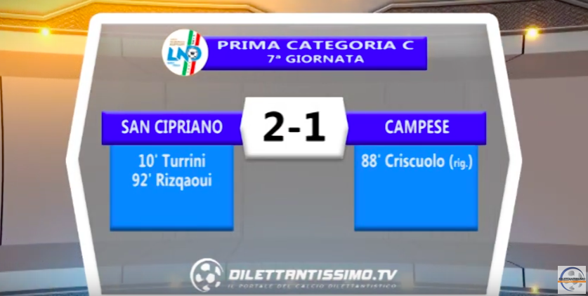 SAN CIPRIANO – CAMPESE 2-1: Highlights della partita