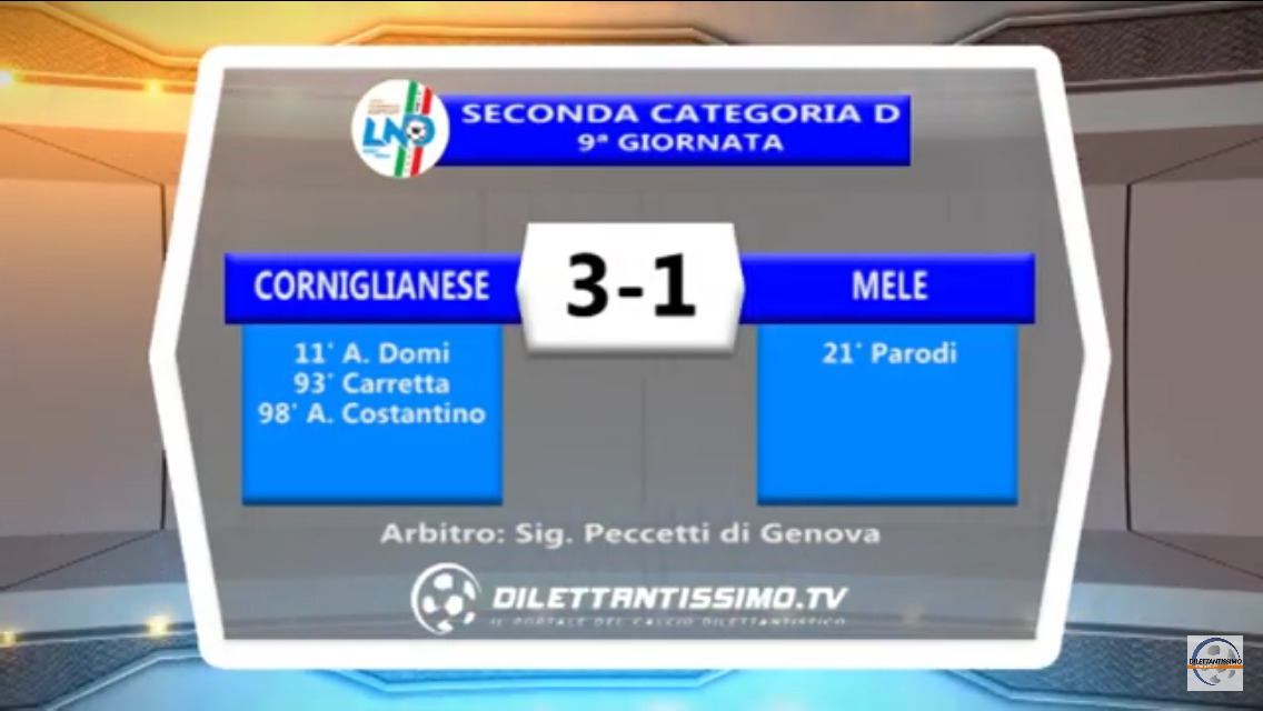 VIDEO: CORNIGLIANESE- MELE: 3-1 Highlights + Interviste