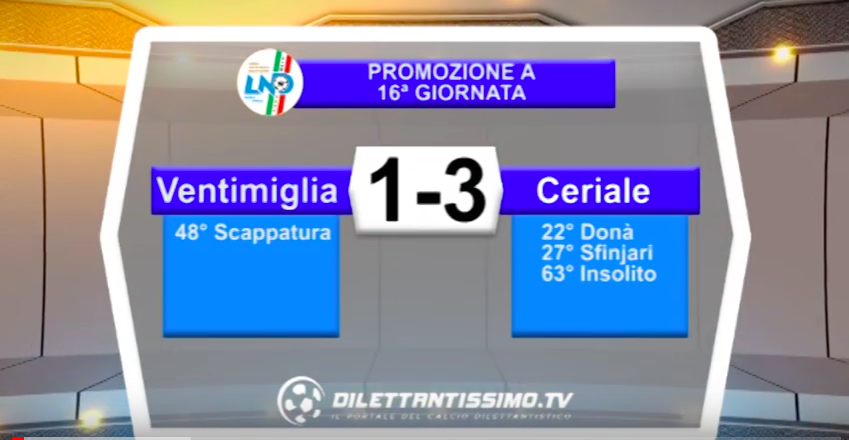 VENTIMIGLIA – CERIALE 1-3: HIGHLIGHTS DELLA PARTITA