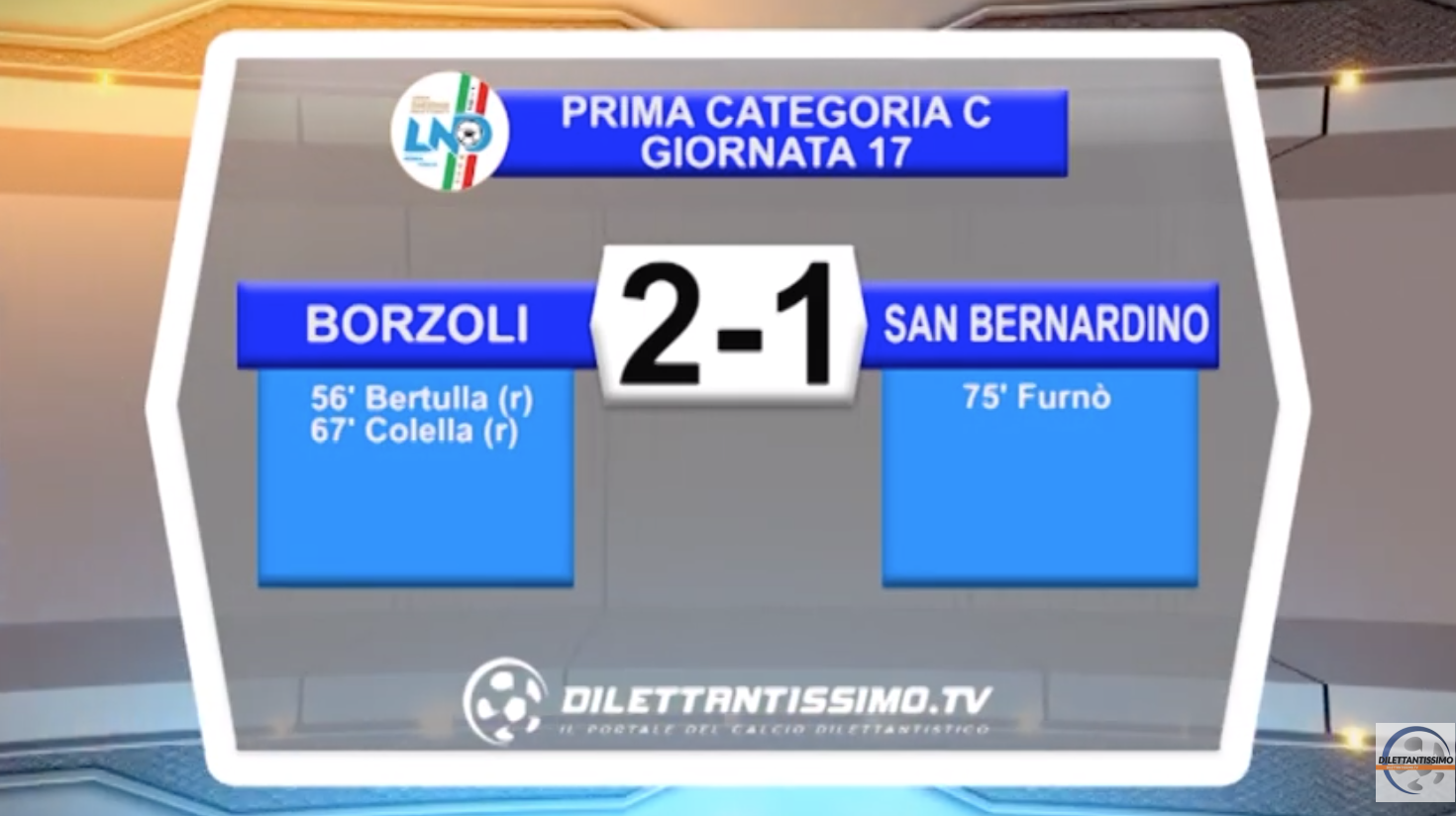 BORZOLI – SAN BERNARDINO 2 – 1: HIGHLIGHTS DELLA PARTITA