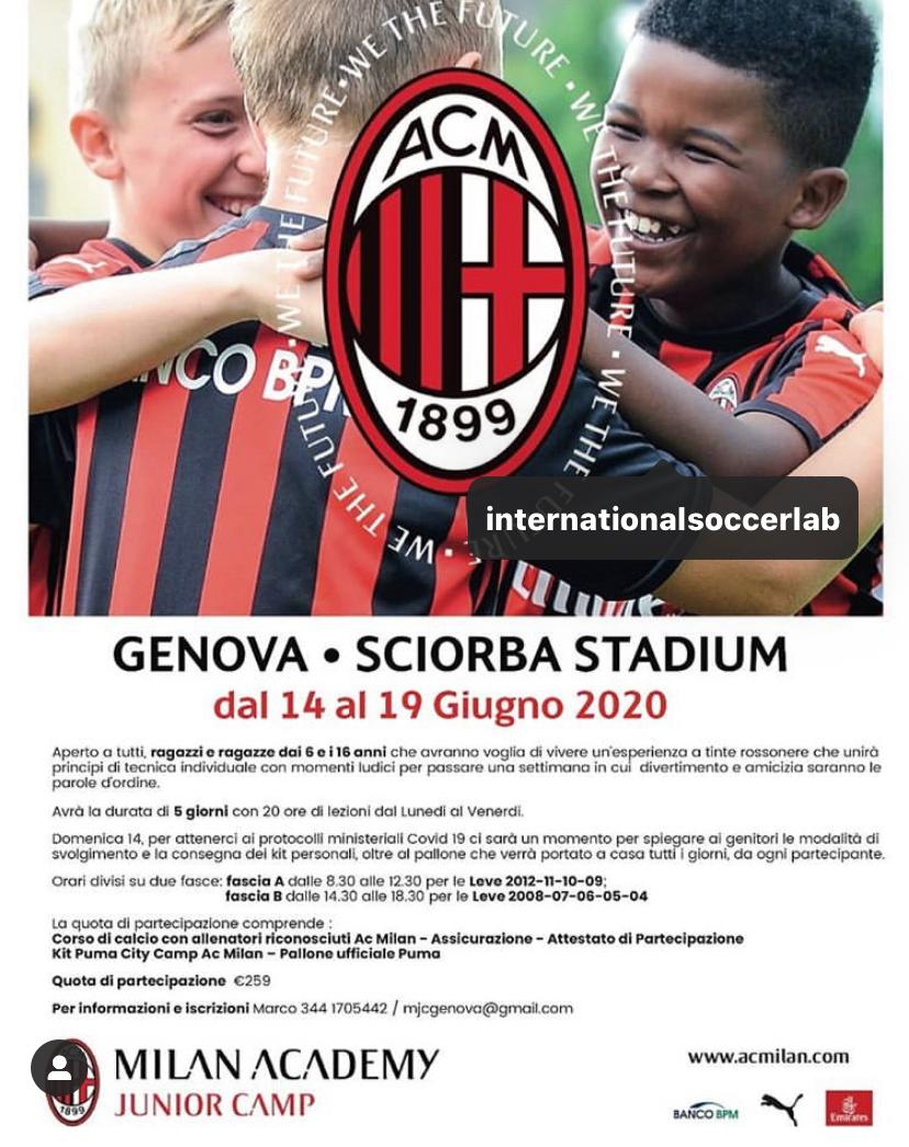 MILAN ACADEMY JUNIOR CAMP: DAL 14 AL 19 GIUGNO 2020