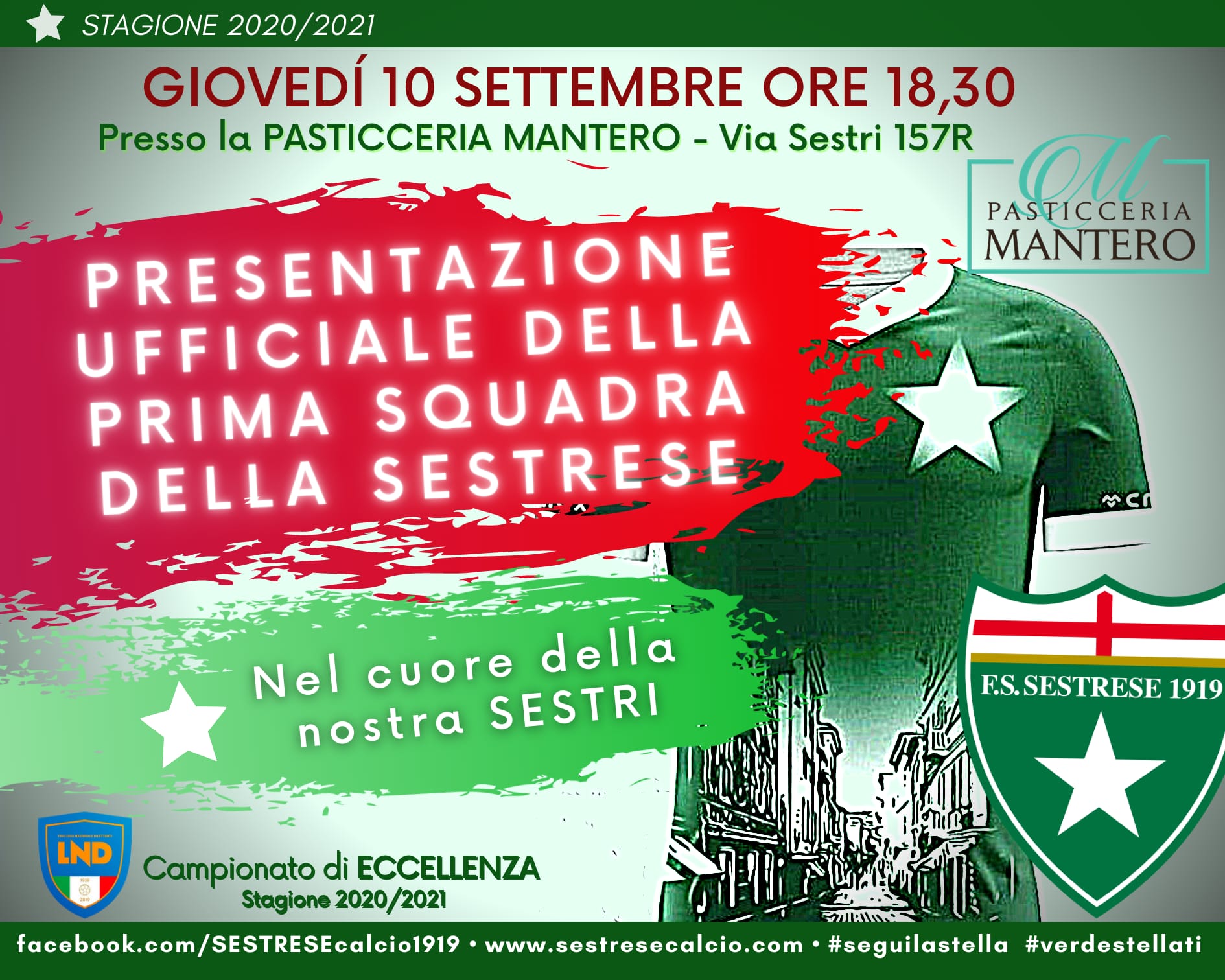 SESTRESE: PRESENTAZIONE PRIMA SQUADRA GIOVEDì 10 SETTEMBRE ORE 18.30