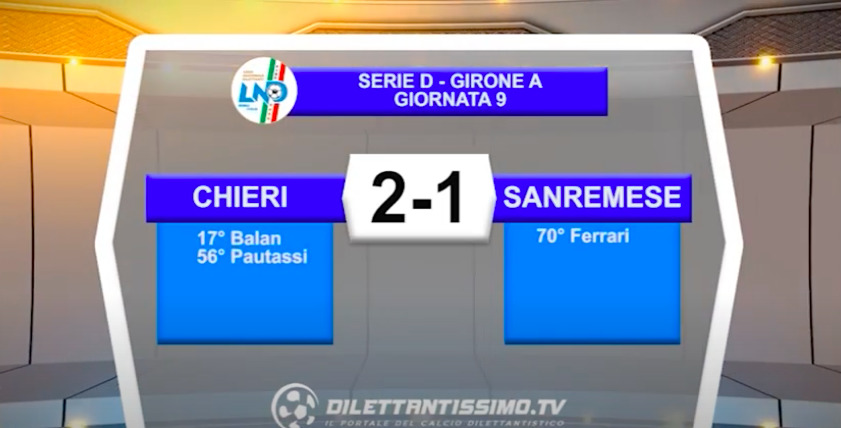 CHIERI-SANREMESE 2-1:GLI HIGHLIGHTS DELLA PARTITA