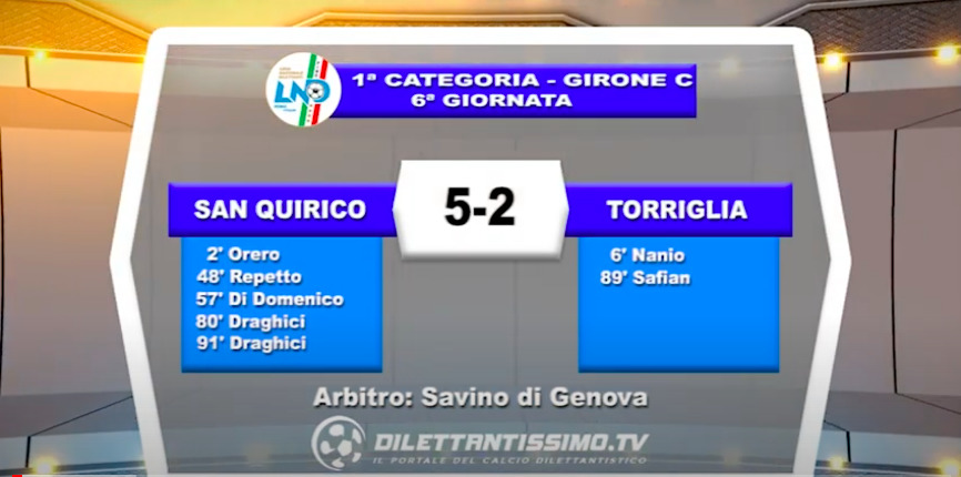 SAN QUIRICO-TORRIGLIA 5-2: GLI HIGHLIGHTS DELLA PARTITA E LE INTERVISTE