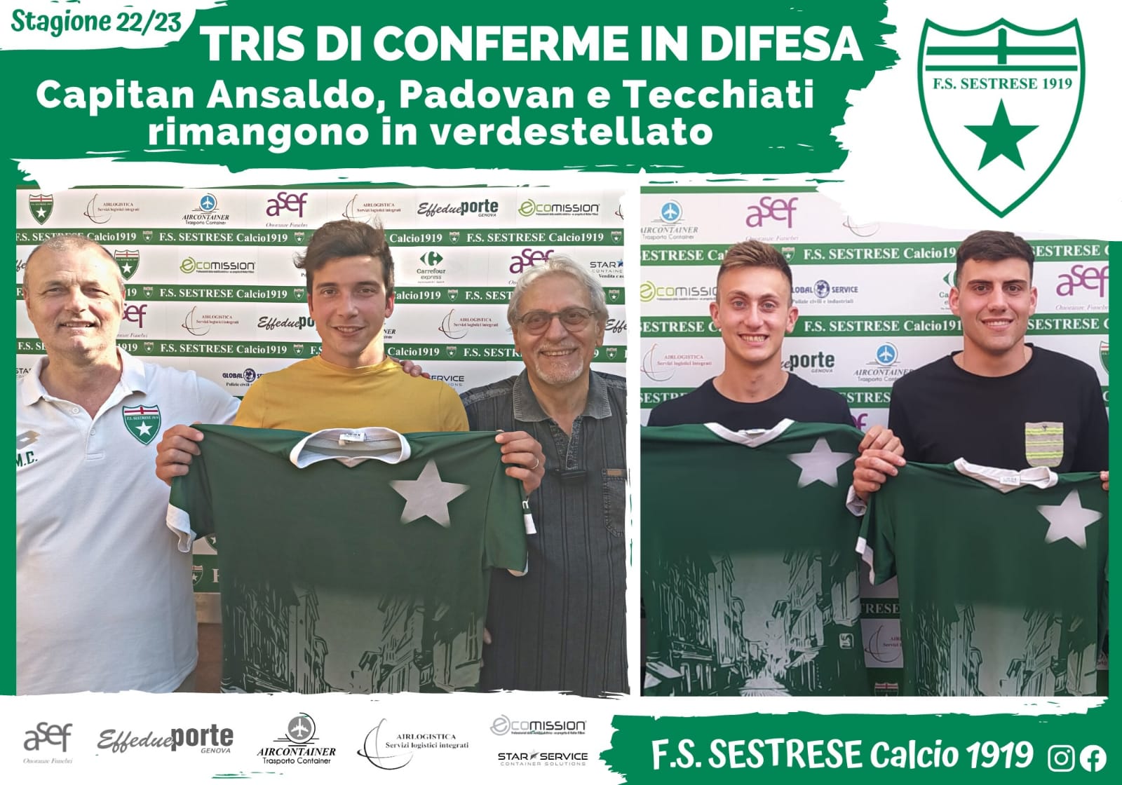 SESTRESE: TRIS DI CONFERME IN DIFESA