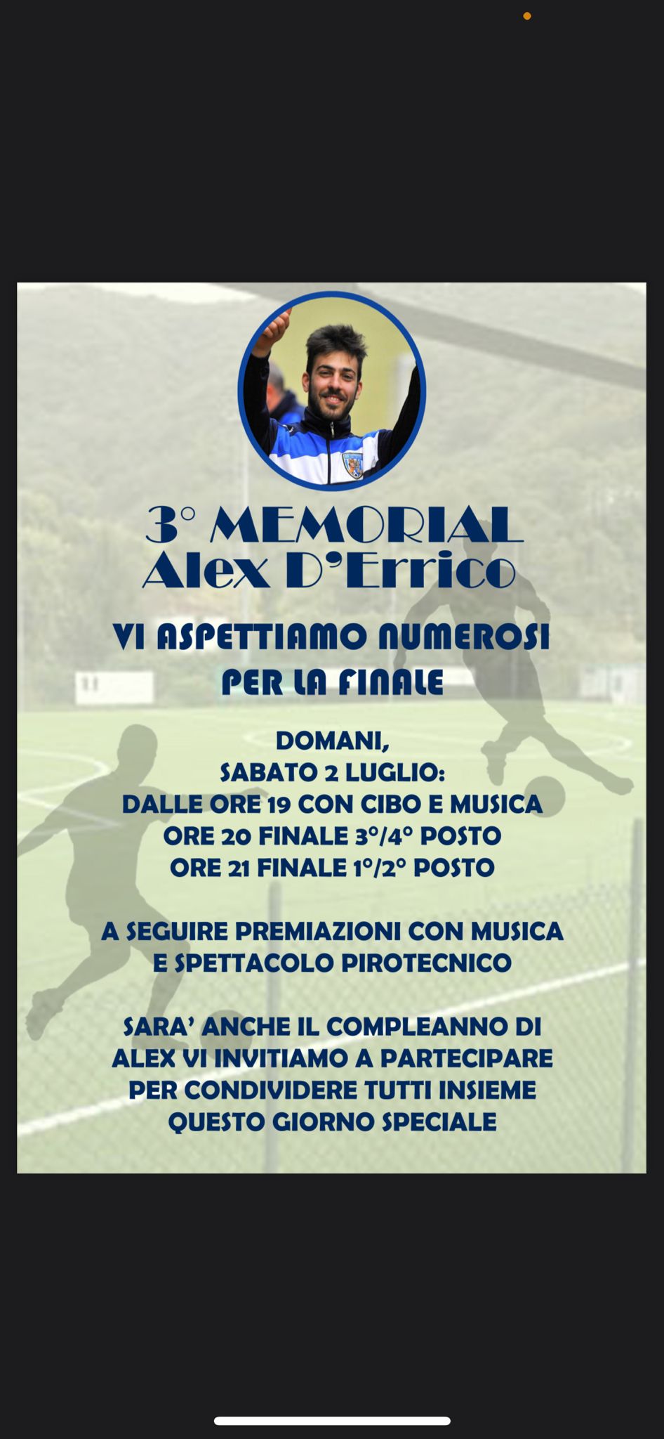 3º MEMORIAL ALEX D’ERRICO: DOMANI SERA LA FINALE DEL TORNEO